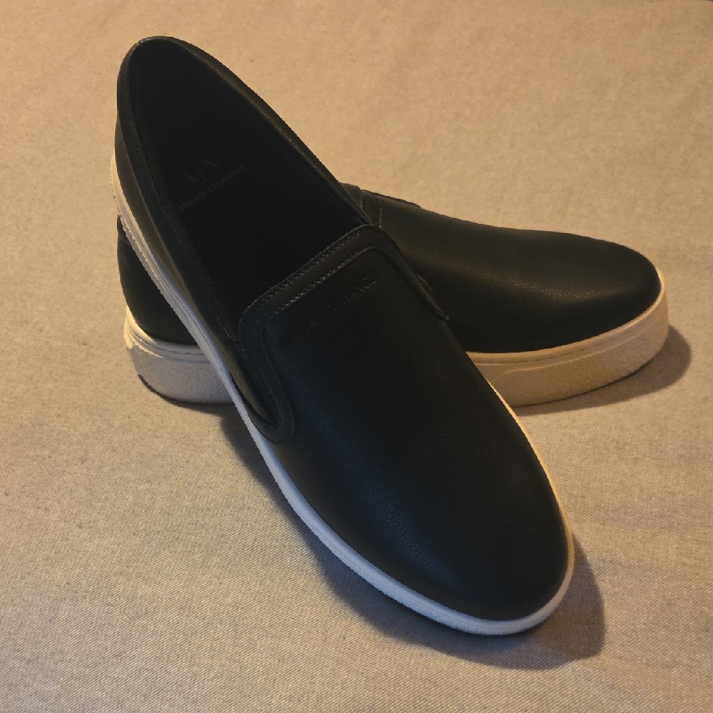 A/X Armani Exchange Black and White Slip-On Loafers